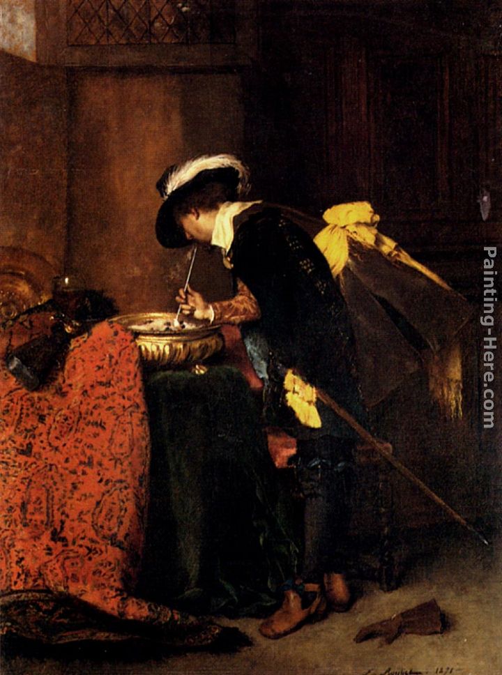A Cavalier Lighting A Pipe painting - Ferdinand Roybet A Cavalier Lighting A Pipe art painting